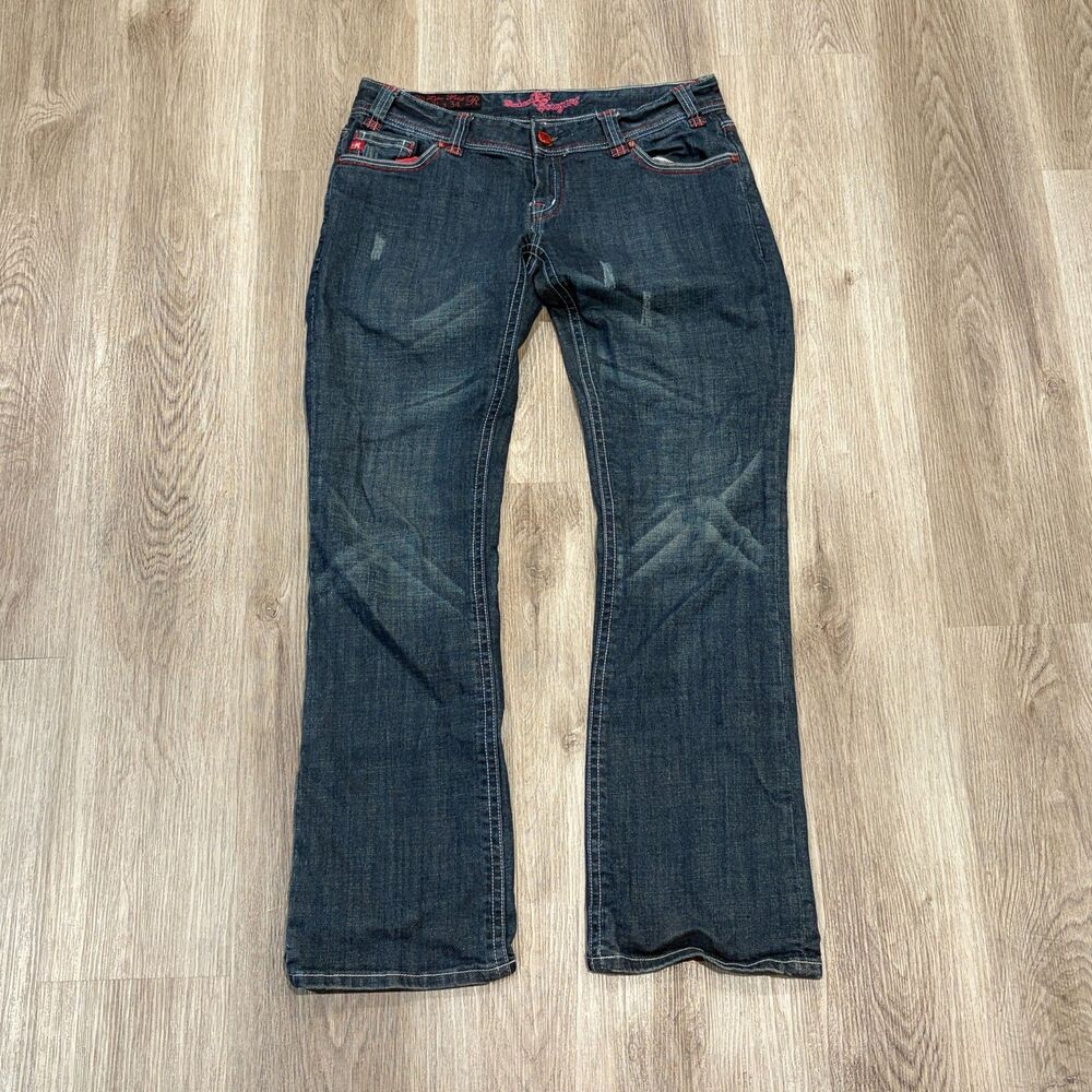 Vintage 00s Y2K Rock And Roll Cowgirl Low Rise Bootcut Selvedge Jeans Size 34x32